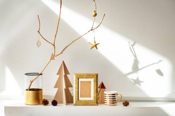 istock Golden frame surrounded by Christmas ornaments 2157032394