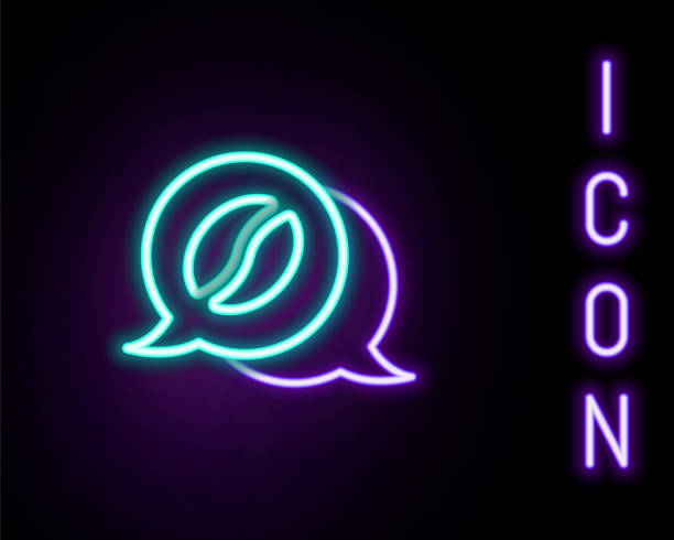 istock Glowing neon line Coffee and conversation icon isolated on black background. Coffee talk. Speech bubbles chat. Colorful outline concept. Vector 2157038825