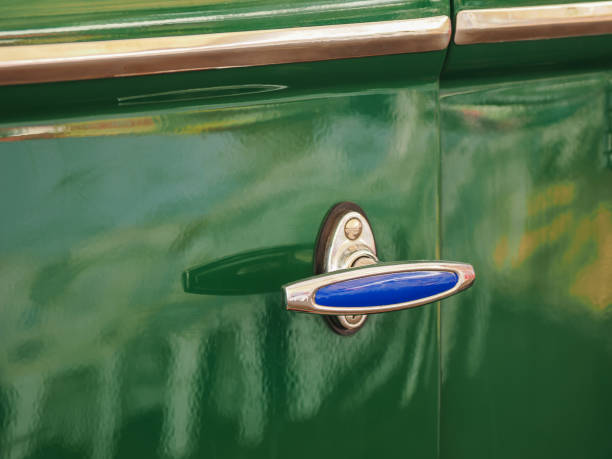 Classic retro style car door handle and keyhole