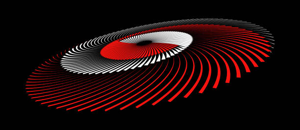 istock Spiral with lines in circle as endless symbol, perspective view. Abstract geometric art line background, logo or icon. White and Red lines like yin and yang symbol. 2157054210