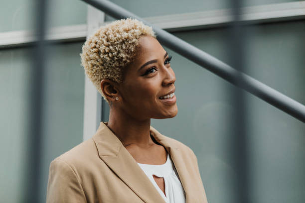 istock Happy confident black businesswoman by the steps 2157061468