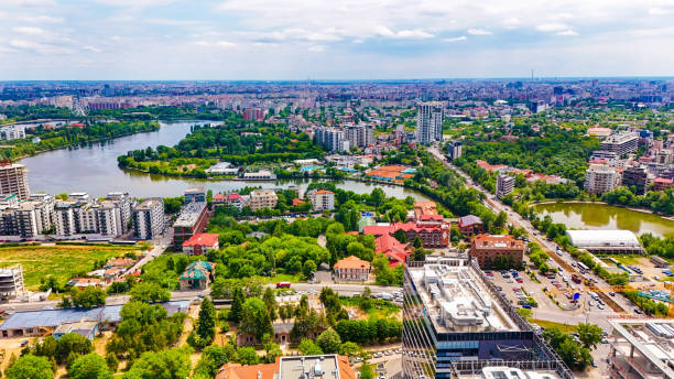 istock Aerial cityscape with river and buildings in foreground 2157065632