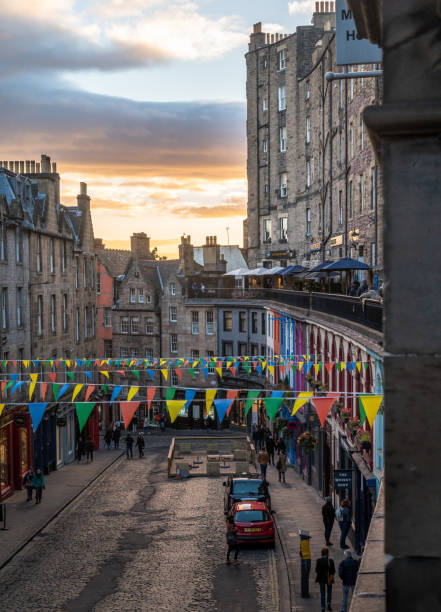 istock an image of an outside setting with a clock and flags 2157067629