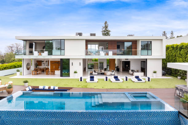 istock Spacious house with expansive glass pool at the front 2157067689