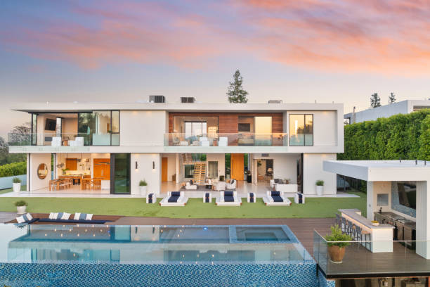istock Modern luxury home with a pool in a scenic setting 2157067731