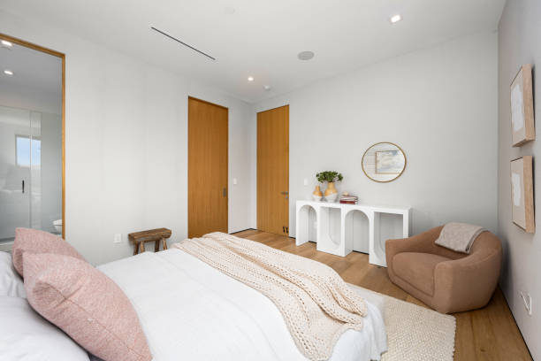 istock Empty and neat bedroom interior in a luxury house 2157067786