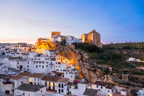 panoramic view of setenil de las bodegas, one of the most picturesque towns in andalusia (spain) - i̇spanya stok fotoğraflar ve resimler