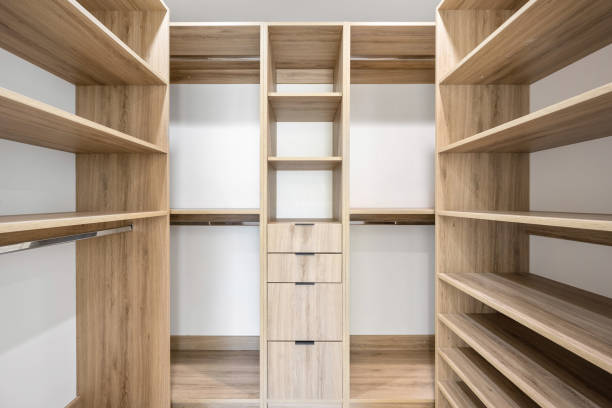 istock empty closet with shelves, shelving, and a ladder 2157072224