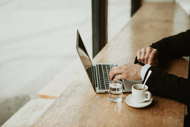 istock Businessman working in a cafe 2157074789