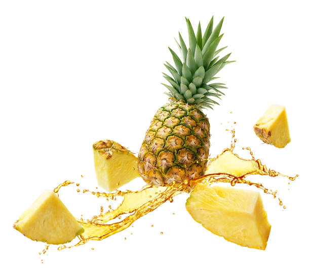 Pineapple juice splashing with its fruit