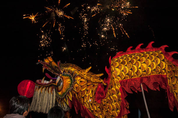 Chinese new year is most important holiday season China. Street are decorated with lanterns and current zodiac figures like 2024 is year of Dragon.