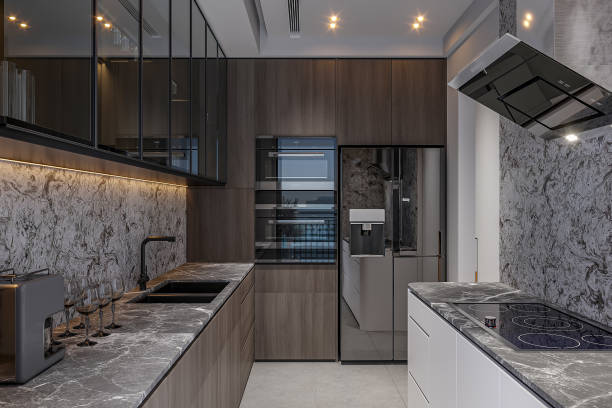 istock simple and neat kitchen with basic colors like gray and green 2157081564