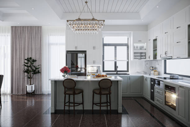 istock Bright and inviting Scandinavian loft apartment kitchen with a functional island 2157081641