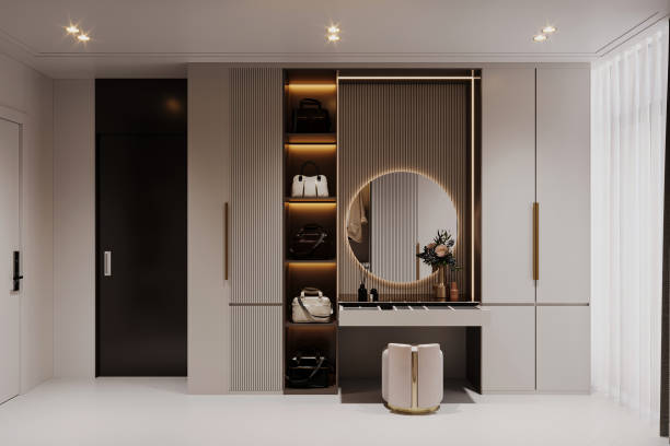 istock Dressing room and walk in wardrobe in modern style, interior scene and mock up 2157081643