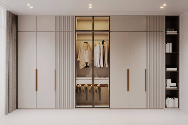istock Modern built-in wardrobe closet with personal accessories 2157081744