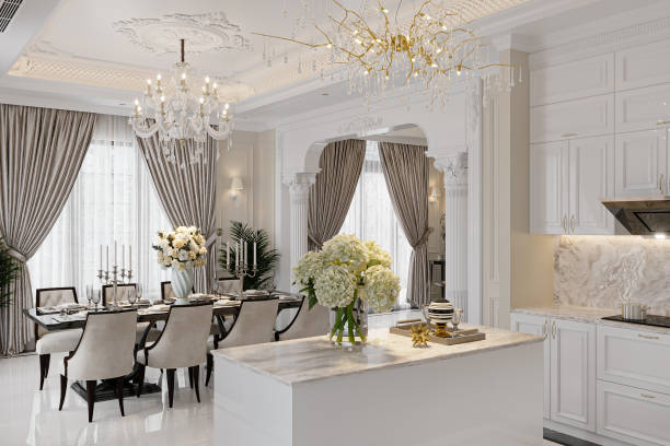 istock dining room with dining table near the kitchen countertop 2157082197