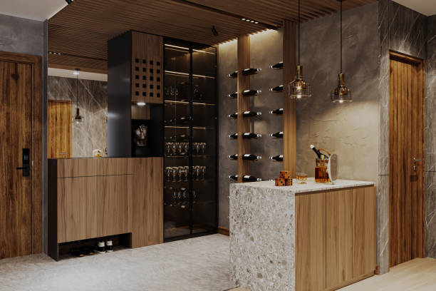 istock modern wine storage space with a wine bottle with bar counter next to the shoe cabinet 2157082271