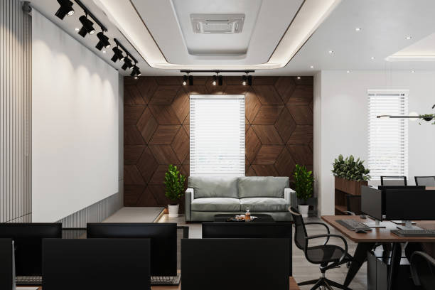 istock View of empty modern conference room with office table and chairs . 2157082811