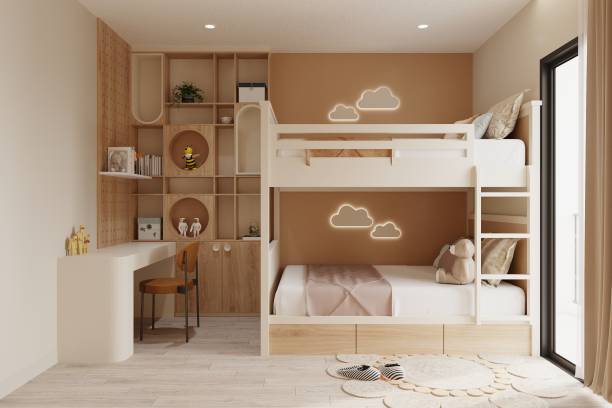 istock Conceptualize a gender-neutral and stylish shared kids' bedroom 2157082955