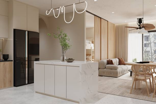istock modern kitchen interior with white countertop in minimalist style 2157083299