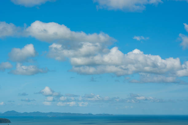 Tropical sea landscape blue sky white clouds background,Summer sea beach background