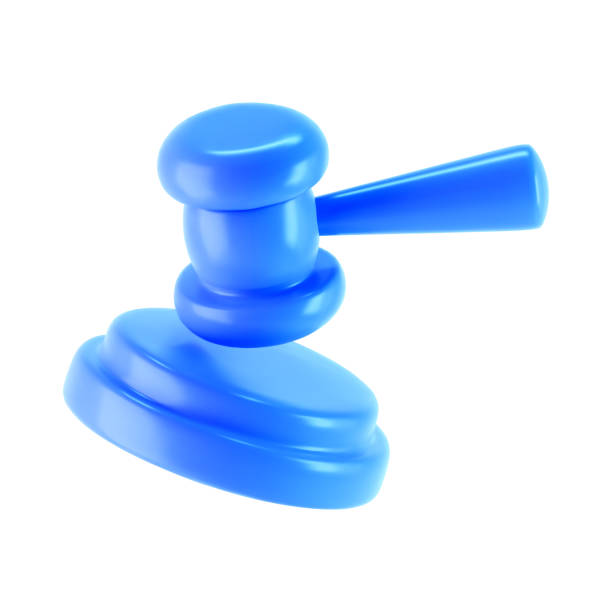 istock 3d blue judge gavel icon isolated on white background. Render of auction hammer and concept of law and judgment. 3d cartoon simple vector illustration 2157086366