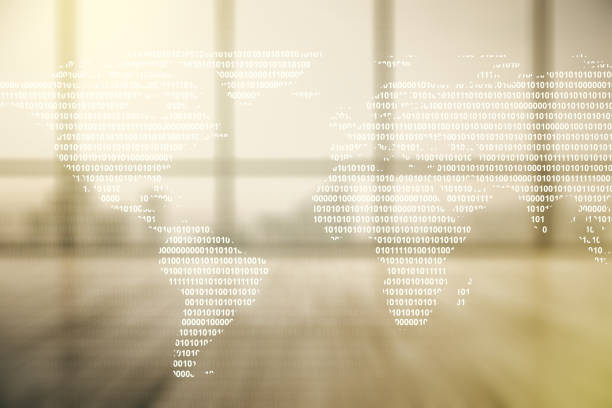 close up conceptual glowing Planet Earth with binary code of one and zero. NASA world map image layered and used; www.nasa.gov , https://apod.nasa.gov/apod/image/0304/bluemarble2k_big.jpg