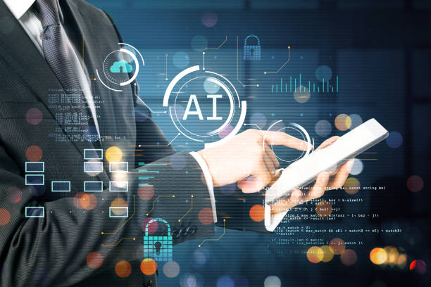 istock A person with digital interface graphics overlay representing AI, against a blurred office background, conveying a technology concept 2157088373