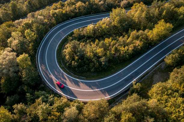 Red car on a winding road