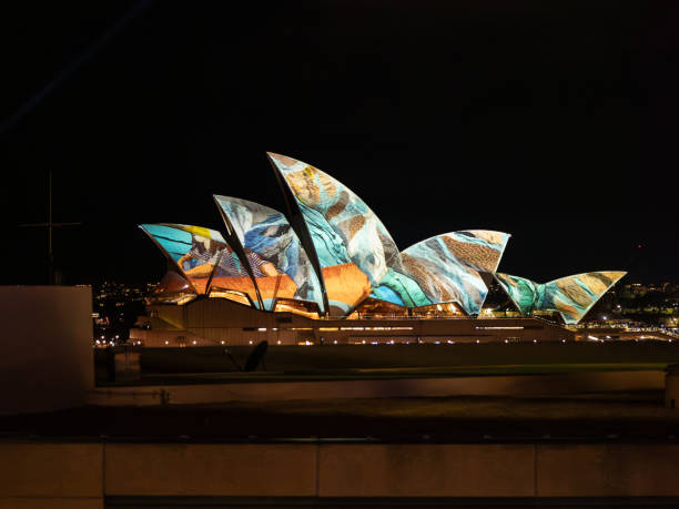 Sydney, Australia - November 12, 2024 : The Sydney Opera House in Sidney in Australia at night.