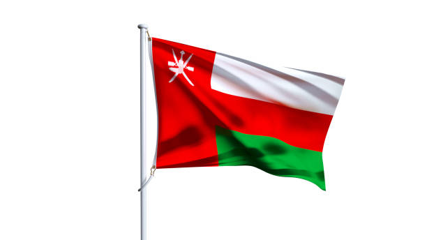 Waving flag of oman isolated on white background.