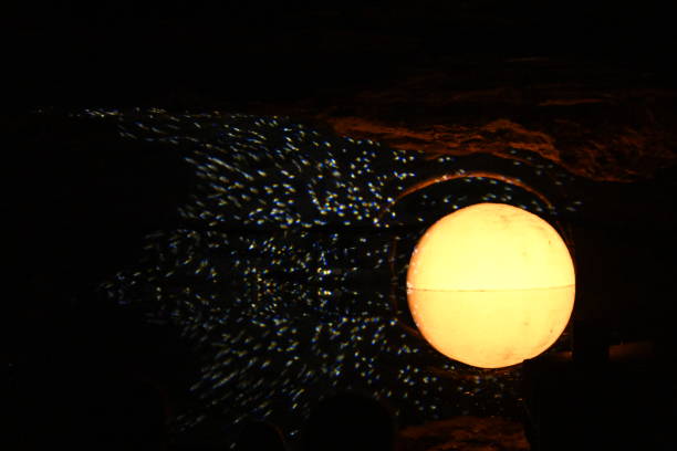 Light installation in a lake within the old salt mine in Altausee, Austria