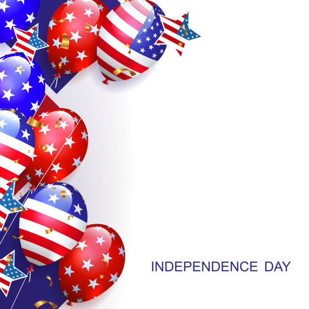 istock Isolated design element, gorgeous balloons with stars and America flag 2157117758