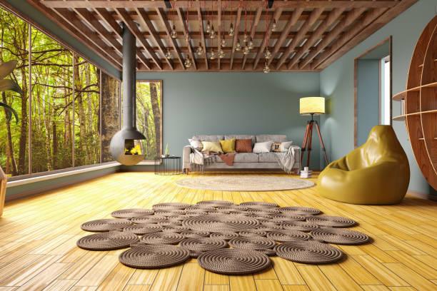 istock Cozy Living Room with a Forest View 2157137348