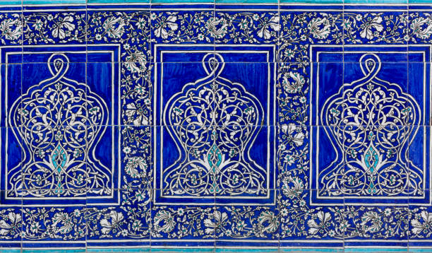 istock uzbek ceramic tile mosaic with traditional oriental Arabic Islamic pattern decorated with blue and white starry ornament 2157142049