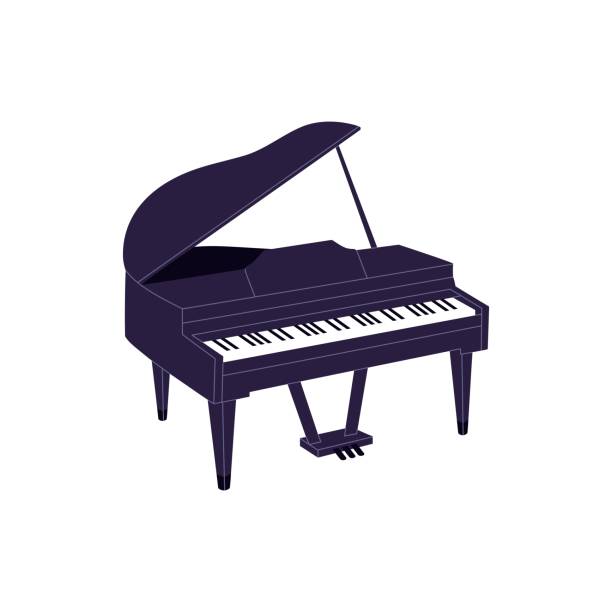 istock Luxury black grand piano. Keyboard instrument for play classical music performance. Pianoforte, musician equipment for philharmonic concert. Flat isolated vector illustration on white background 2157142465