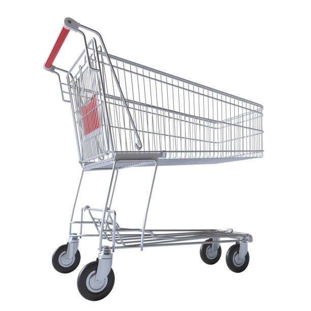 istock Empty wire shopping cart isolated on checkered background 2157149711
