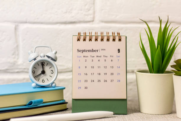 istock Calendar for September 2024 on the desktop. 2157149746