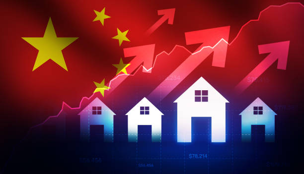 istock Chinese real estate market with arrows going up, background 2157151152