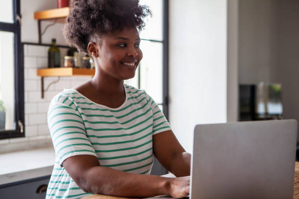 istock Young African American entrepreneur typing on laptop computer while working from home 2157154025