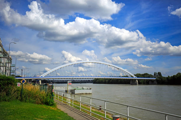 Apollo Bridge spanning the River Danube in Bratislava. The Apollo Bridge was the only European project named one of five finalists for the 2006 Outstanding Civil Engineering Achievement Award