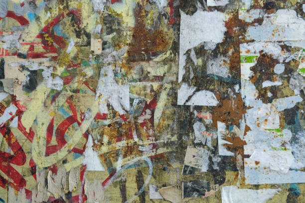 Torn Paper Announcements on Urban Bulletin Board