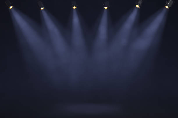 istock Stage with spotlights and smoke. Rock concert with stage lighting. 2157180326
