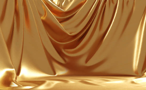 istock Empty podium covered with golden drape. Scene for display product 2157180469