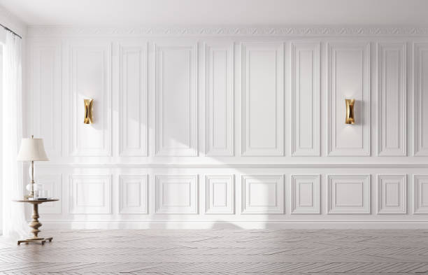 istock Neoclassical luxury empty room with white walls. 2157180803
