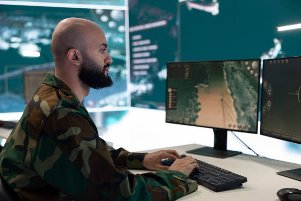 istock Army maintenance technician managing air traffic control for military aircraft 2157183623