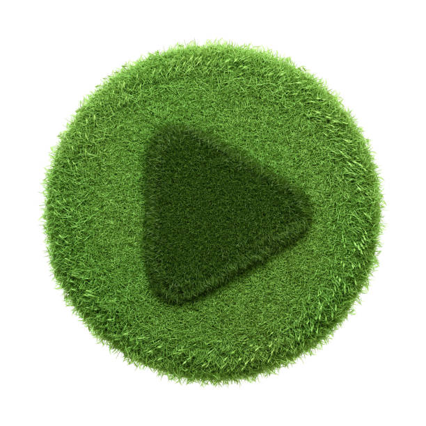 An inviting play button icon enveloped in green grass isolated on a white background