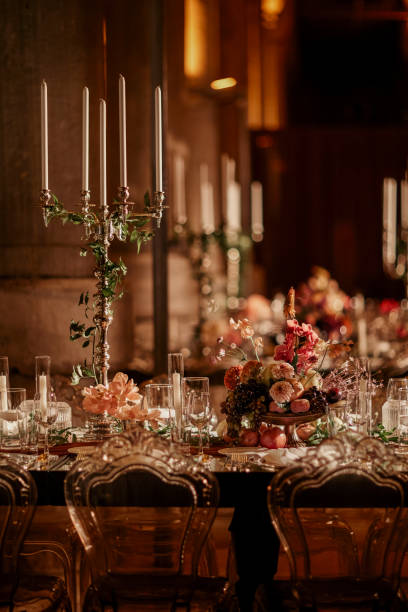 istock Beautiful table setting for family Christmas dinner at home. Cozy atmosphere, candlelight. 2157187658