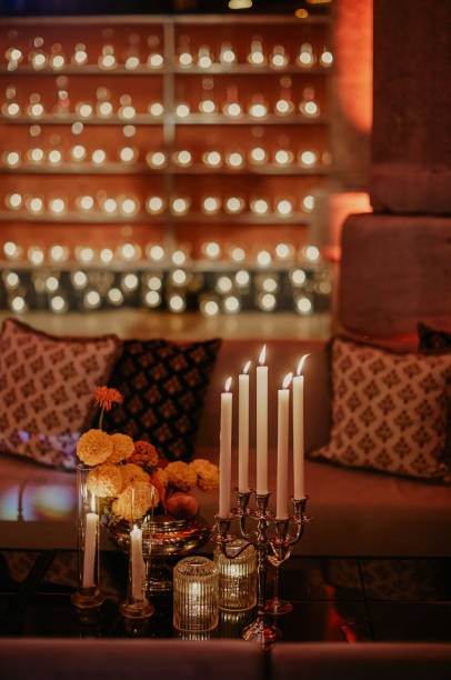 istock Beautiful table setting for family Christmas dinner at home. Cozy atmosphere, candlelight. 2157187855