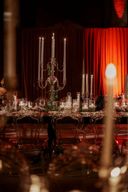 istock Beautiful table setting for family Christmas dinner at home. Cozy atmosphere, candlelight. 2157187856